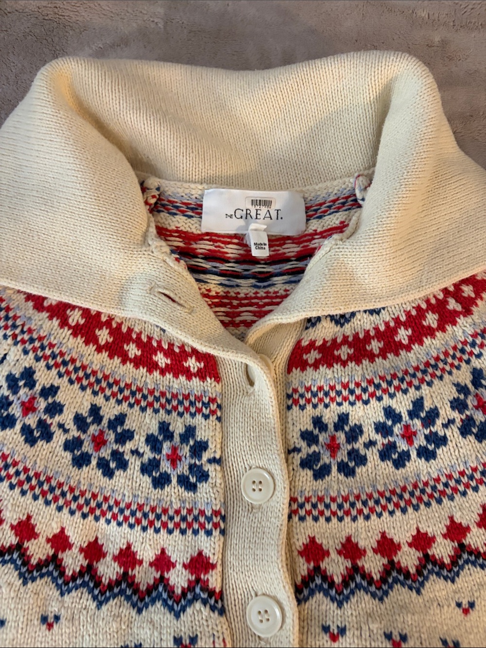 The Great. Fair Isle Cropped Cardigan in Cream - Picture 12 of 12
